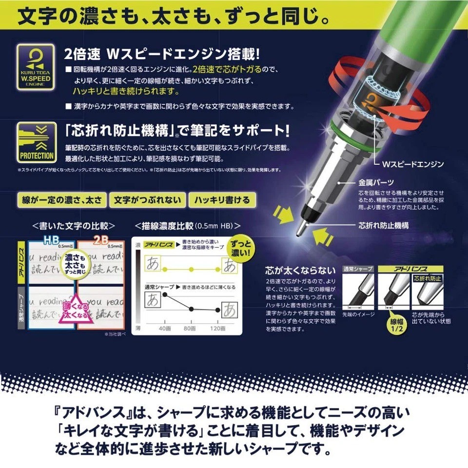 Kuru Toga Advance Mechanical Pencil 0.7mm Lead Rotating Technology White