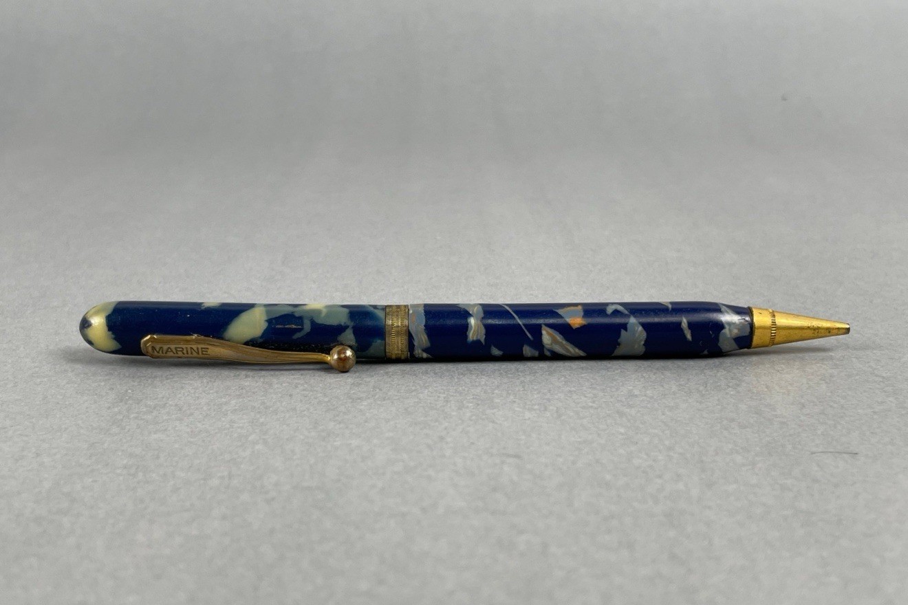 Vintage Marine Cream Brown Gold Trim Marbled Celluloid Mechanical Pencil