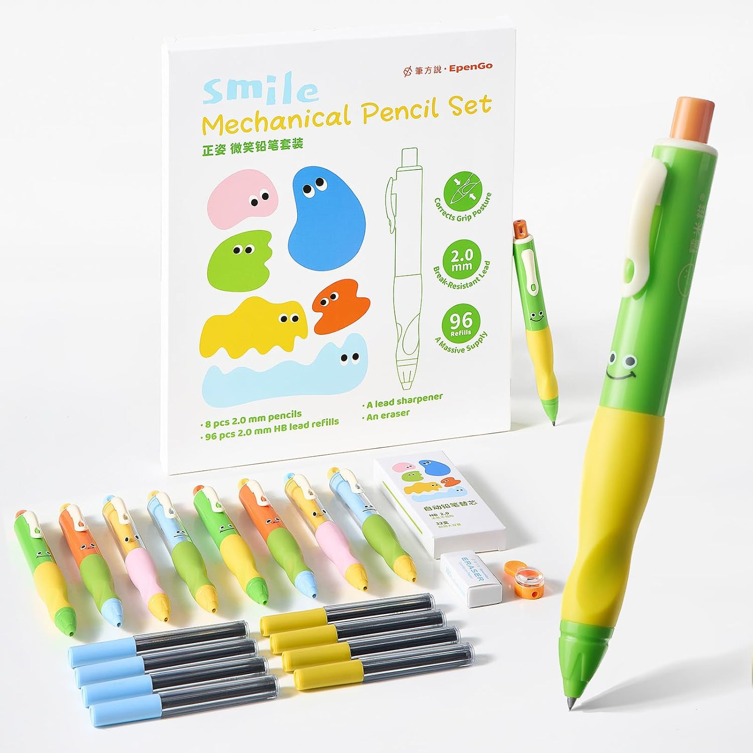 Thick Mechanical Pencil for Kids, Smile Handwriting Pencil with Non-Slip Grip &
