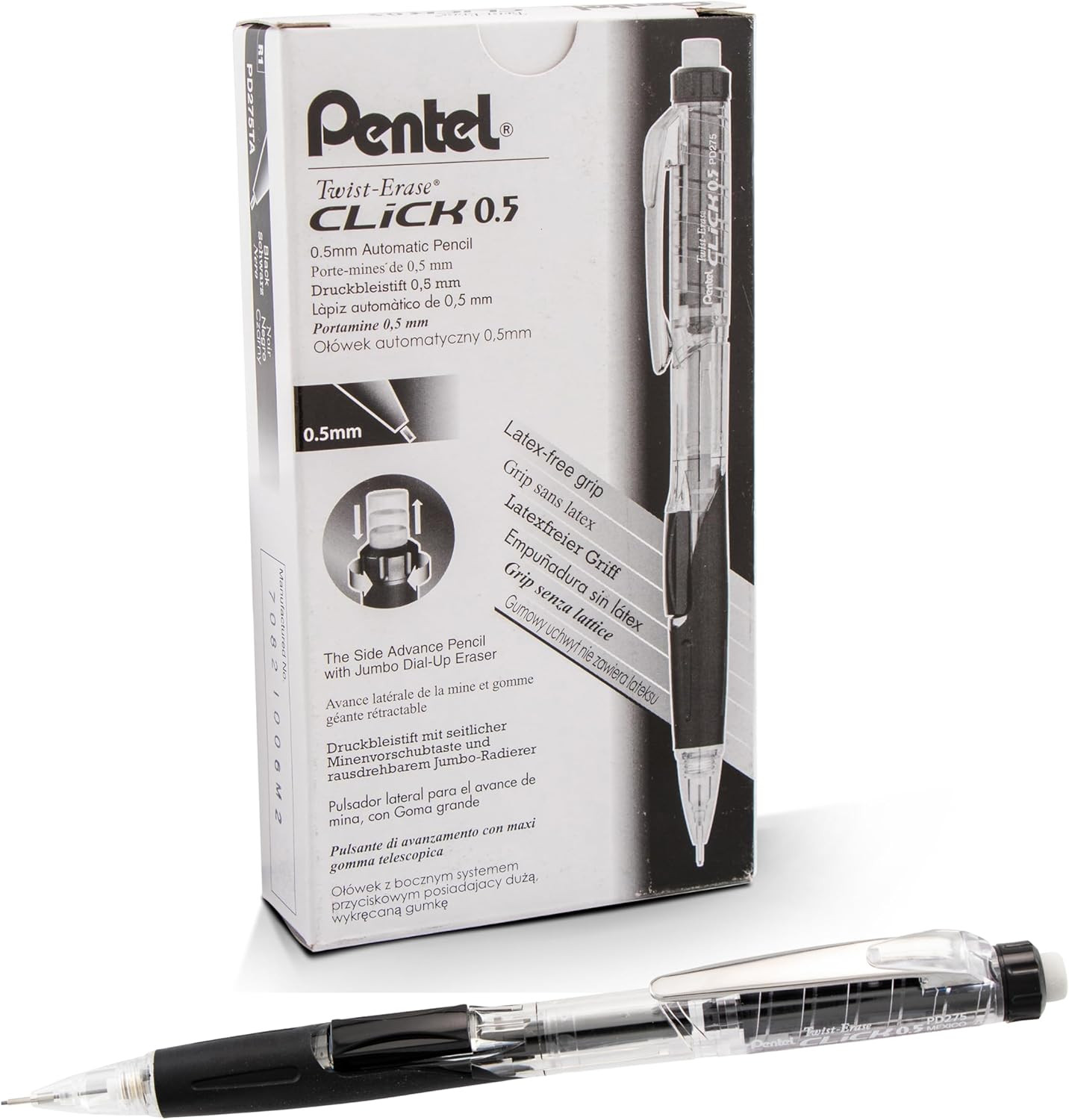 Twist Erase CLICK Mechanical Pencil, Pack of 12, (0.5Mm), Clear Barrel, Black Gr