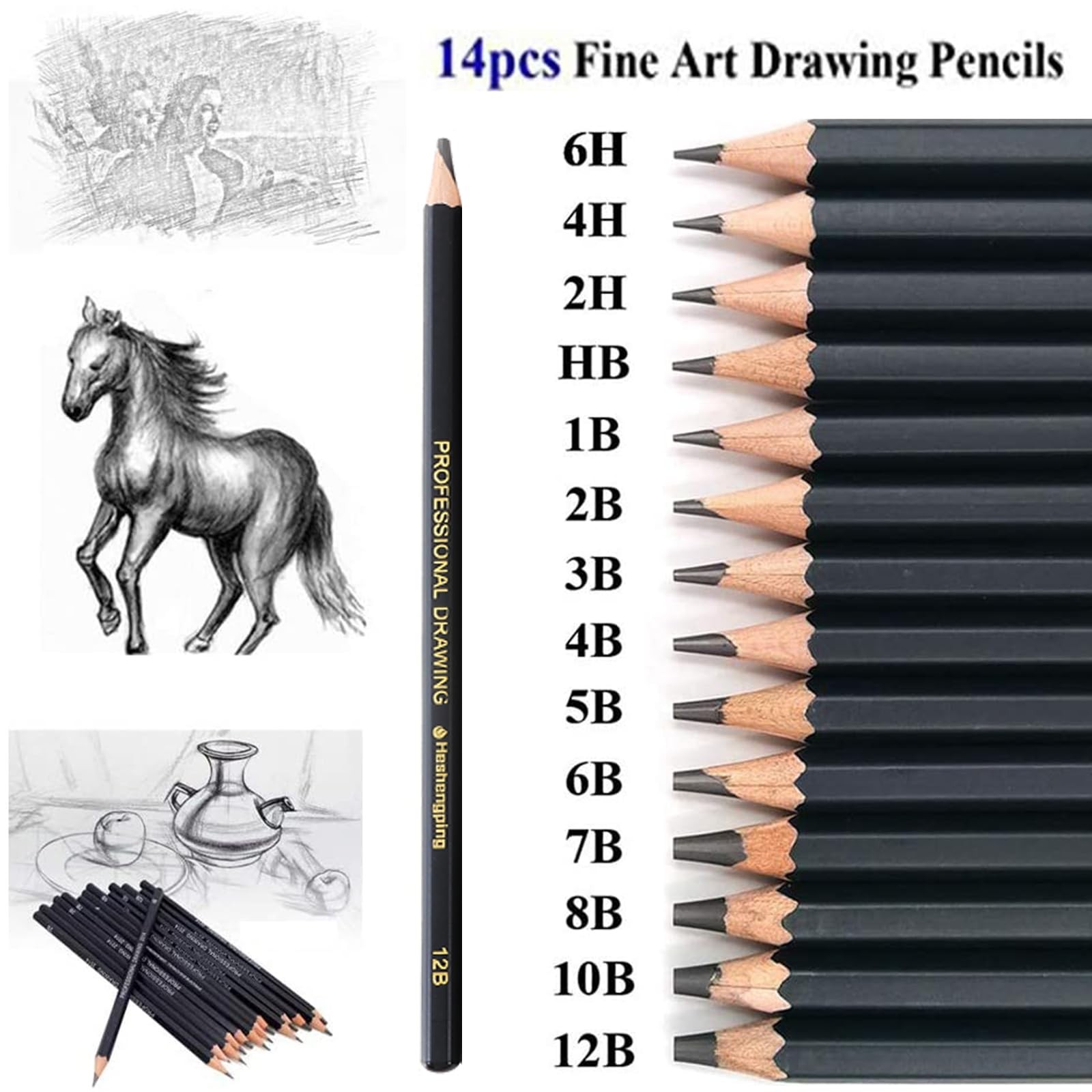 Heshengping 26 Pack Sketching Set Drawing Pencils Kit 26 – Multicolor