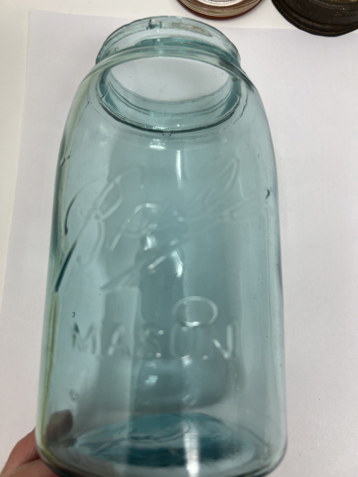 Antique Rare Fruit Jar Qt. Ball Mason Air Bubbles Blue