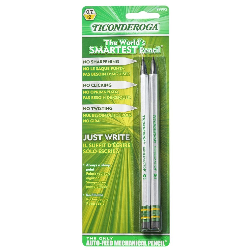 Ticonderoga Sensematic Mechanical Pencil, 1 Count (Pack of 2), Black,Silver