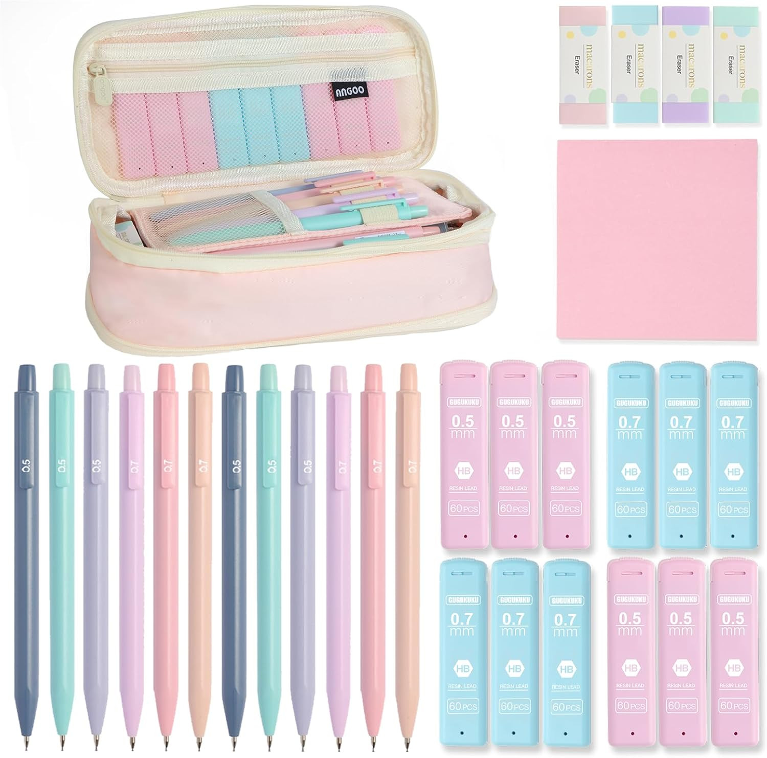 Aesthetic School Supplies with Cute Pencil Case, 12x Pastel Mechanical Pencils 0