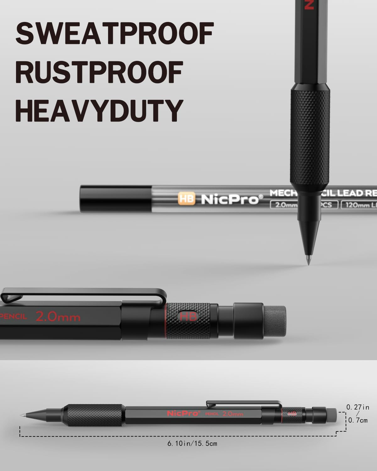 3 Pack 2Mm Mechanical Pencils Set with Case, 33 Graphite Lead Refills (4B 2B HB