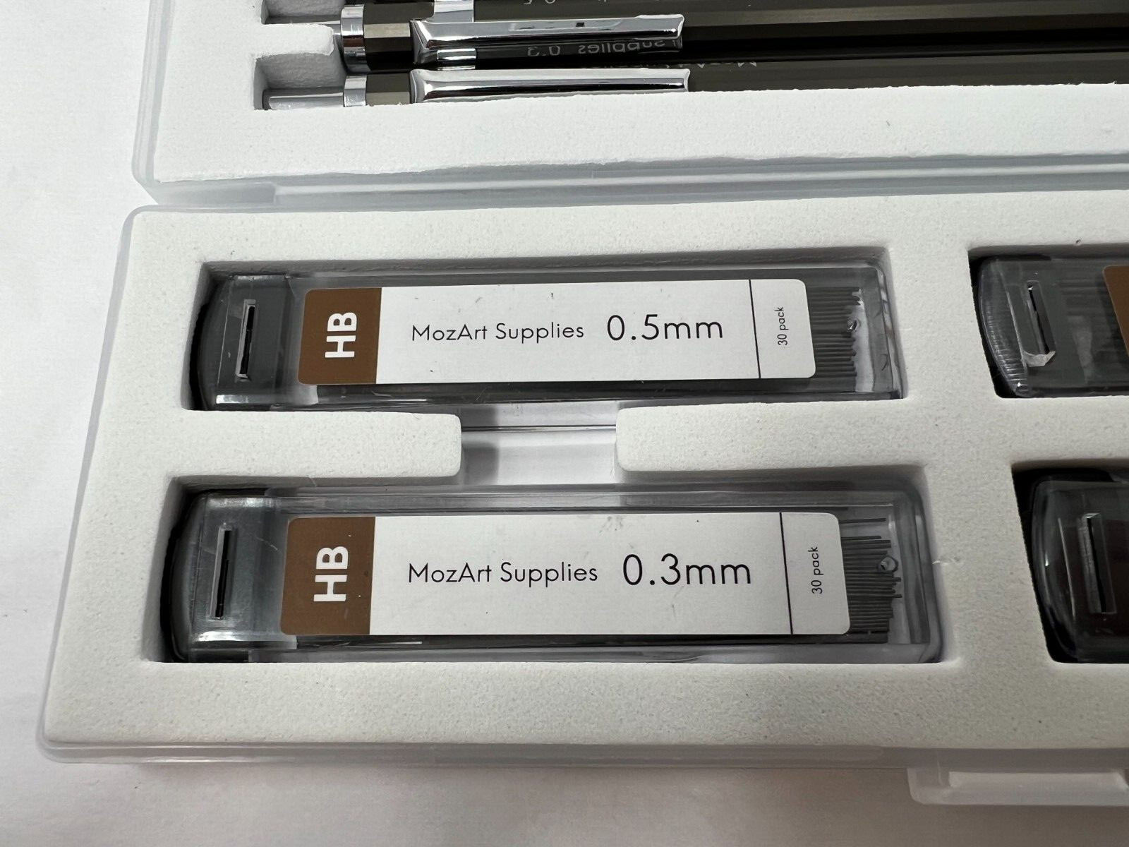 MozArt Mechanical Pencil Set with Case – 4 Sizes: 0.3, 0.5, 0.7 & 0.9mm with 30