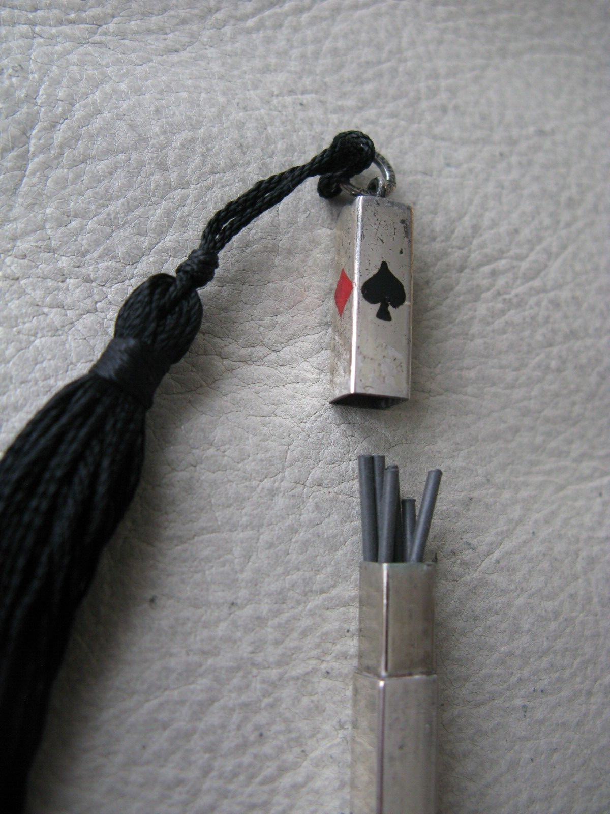 Antique STERLING SILVER Playing Cards Heart Diamond Spade Club Chatelaine Pencil
