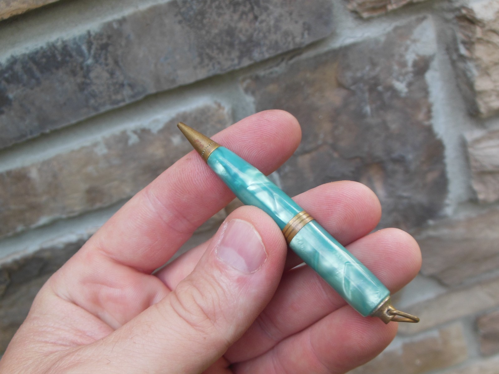 Celluloid Golf Pencil Mini Mechanical Marbled Aquamarine Swirled