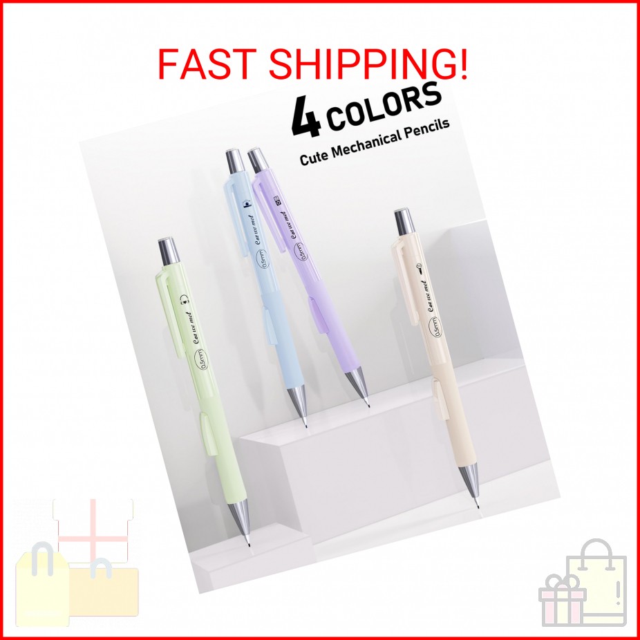 Four Candies Cute Mechanical Pencil Set with Case, 4PCS 0.5mm Pastel Fast Click