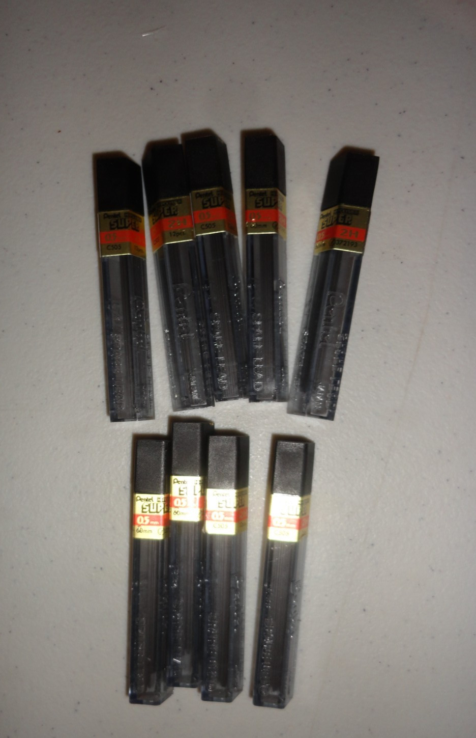 Pentel Hi-Polymer Super Refill Pencil Leads 0.5mm 2H (0.020″) Ultra Fine 9 tubes