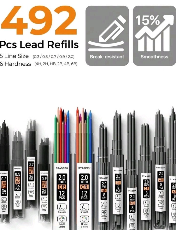 34PCS Art Mechanical Pencil Set, Drafting Pencil 0.5, 0.7, 0.9MM & 3PCS 2.0MM…