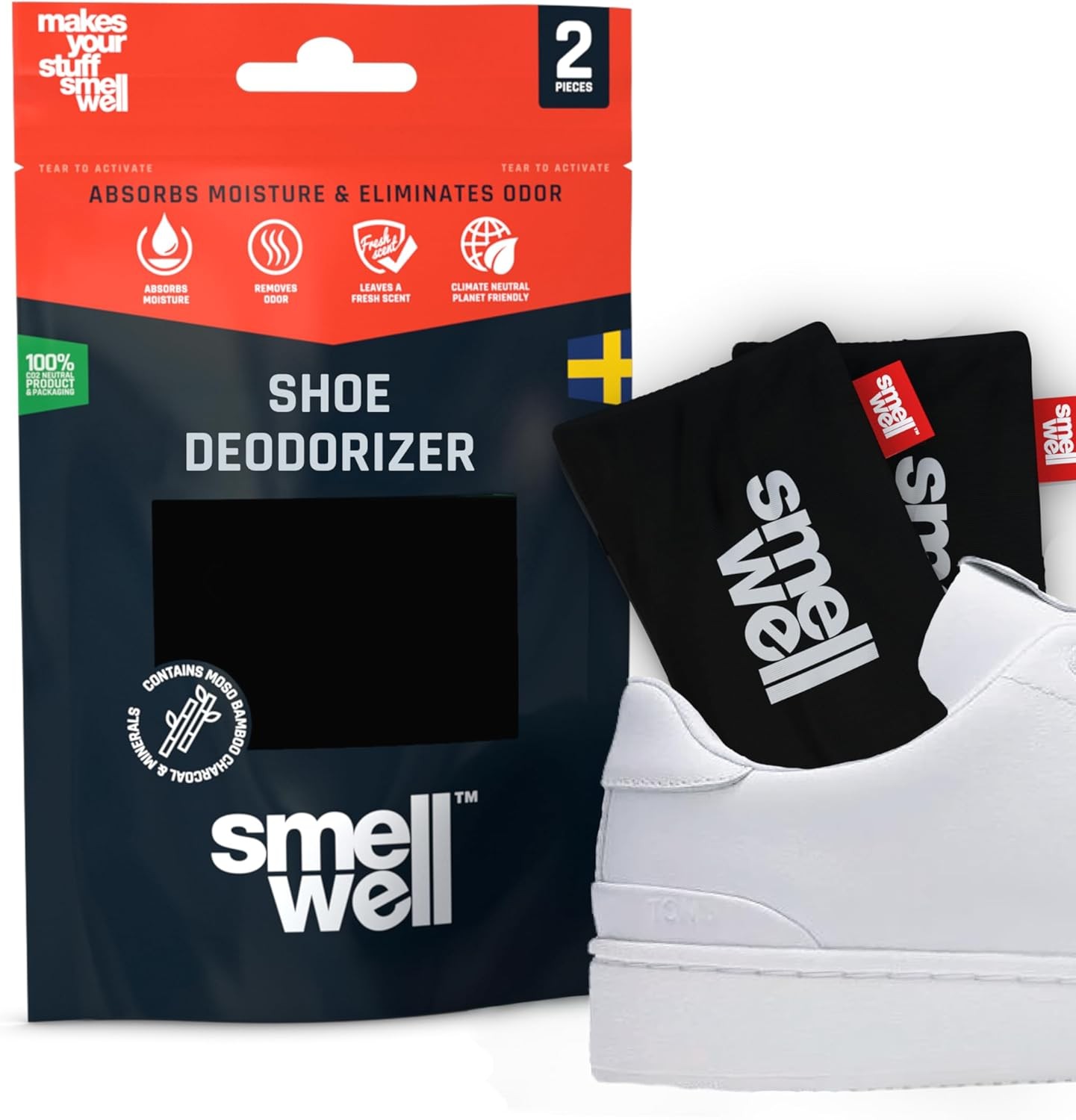 SmellWell – Scented Shoe Deodorizer Inserts 1 Count (Pack of 2), Black Zebra