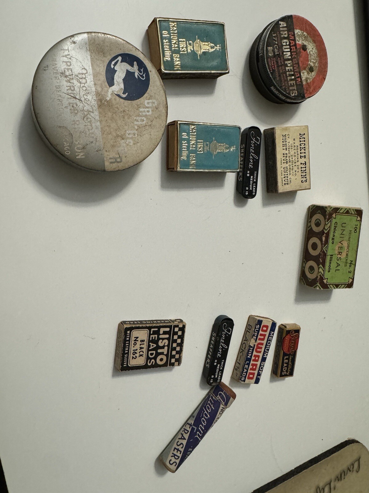 Assorted Vintage Metal & Boxes Of Pencil Lead , Matchboxes, Erasers- Some Full