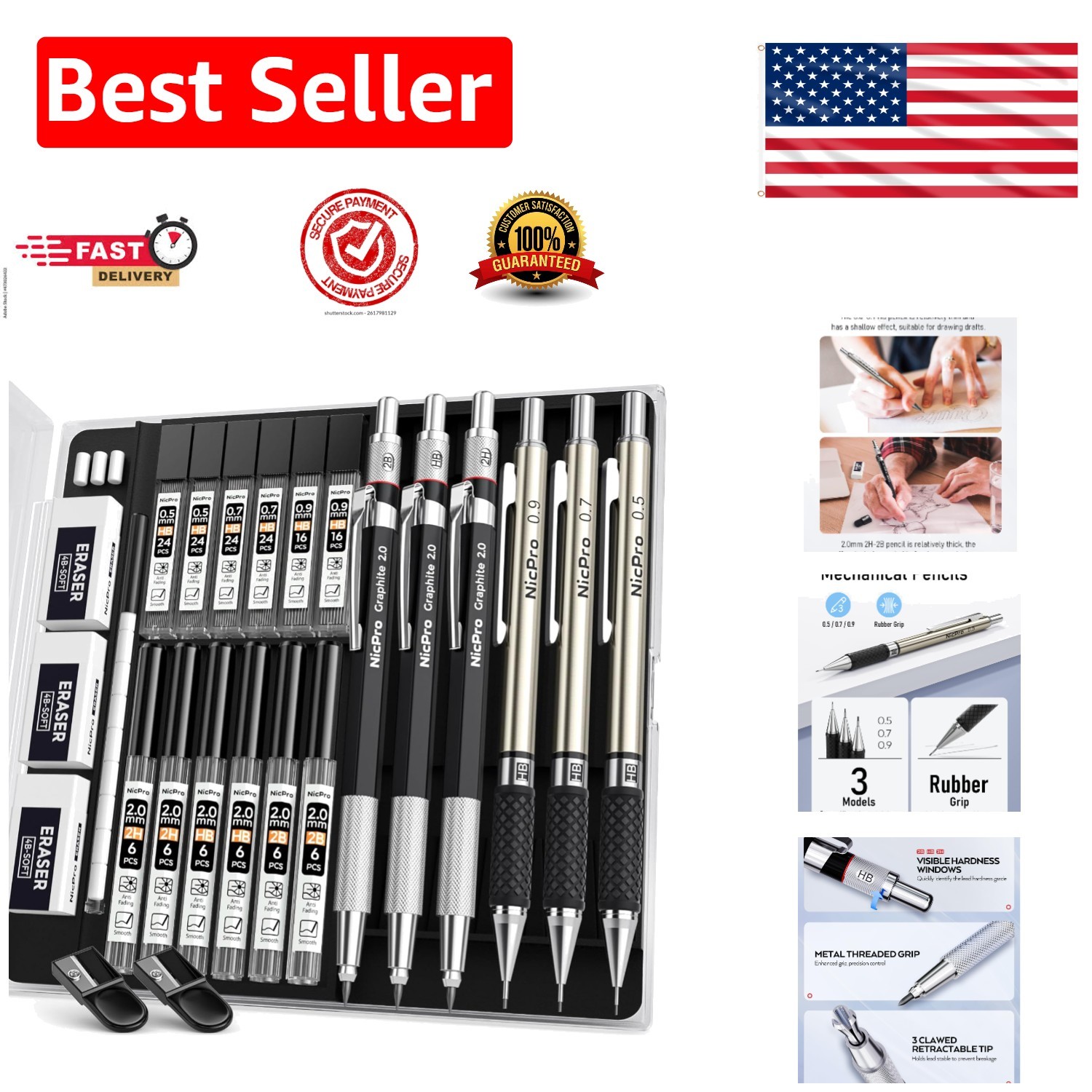 Complete 6PCS Art Mechanical Pencil Set with Refills & Sharpeners for Creatives