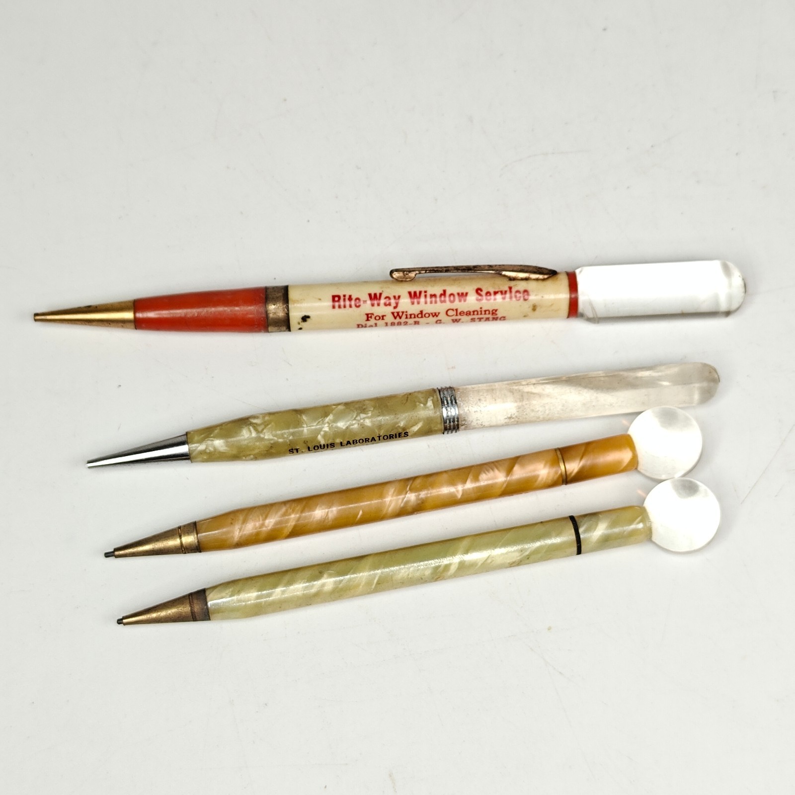 Lot 4 Vintage Advertising Pencils Magniying Phone Dialer Marbled