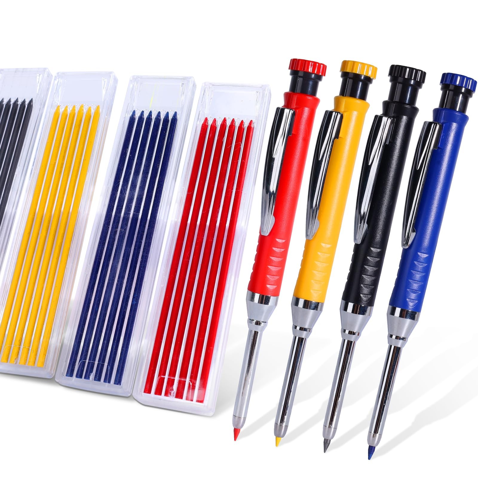 4 Pack Carpenter Pencil with Sharpener, Mechanical Pencils Set with 28 Refill…