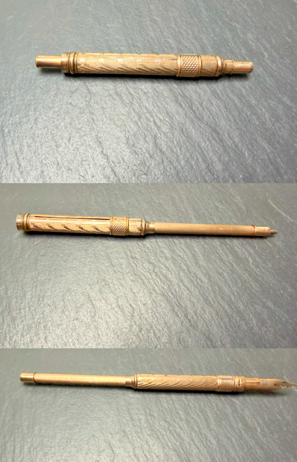 ANTIQUE GOLD FILLED COMBINATION DIP PEN W/NIB AND MECHANICAL PENCIL N995