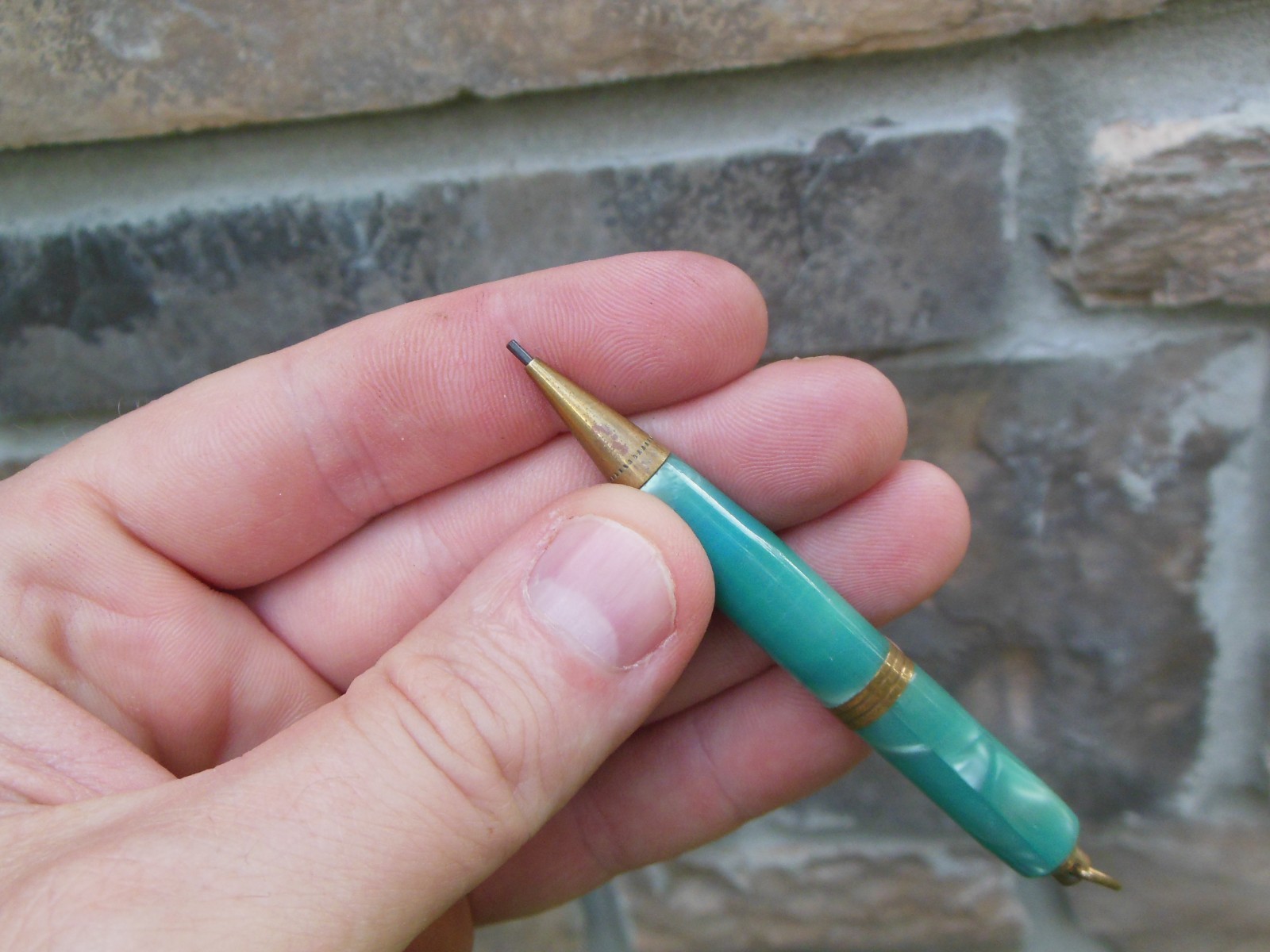 Celluloid Golf Pencil Mini Mechanical Marbled Aquamarine Swirled