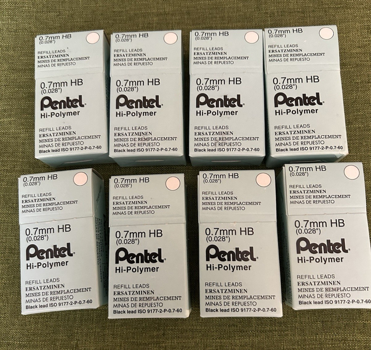 8 boxes Pentel Hi-Polymer Pencil Lead Refill 0.7mm 50E-HB, 12 pieces (12 PACKS)