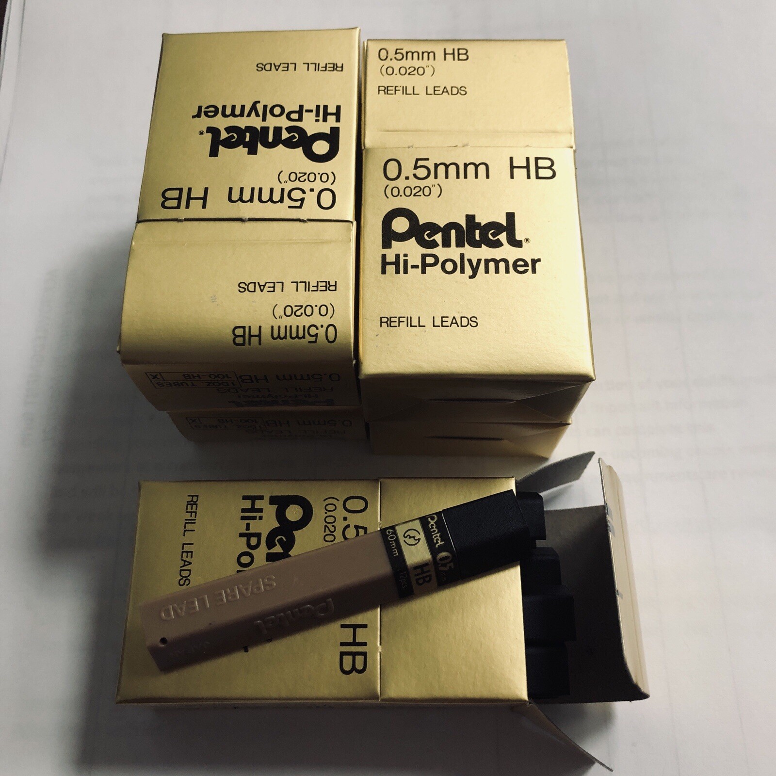 Pentel Hi-polymer 0.05mm HB Refill Leads 5 Boxes (60 Tubes)