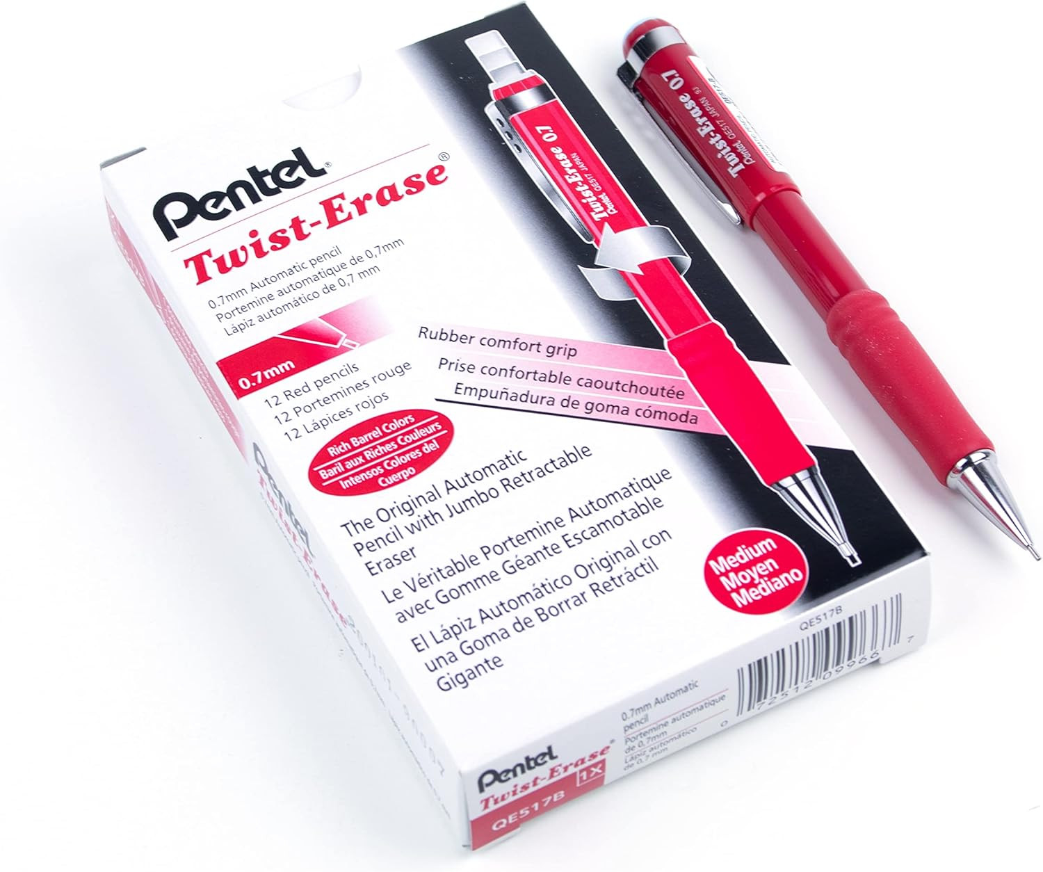 Portaminas Twist Erase Lapicero Mecanico Rojo con Borrador Doce Piezas Dibujo
