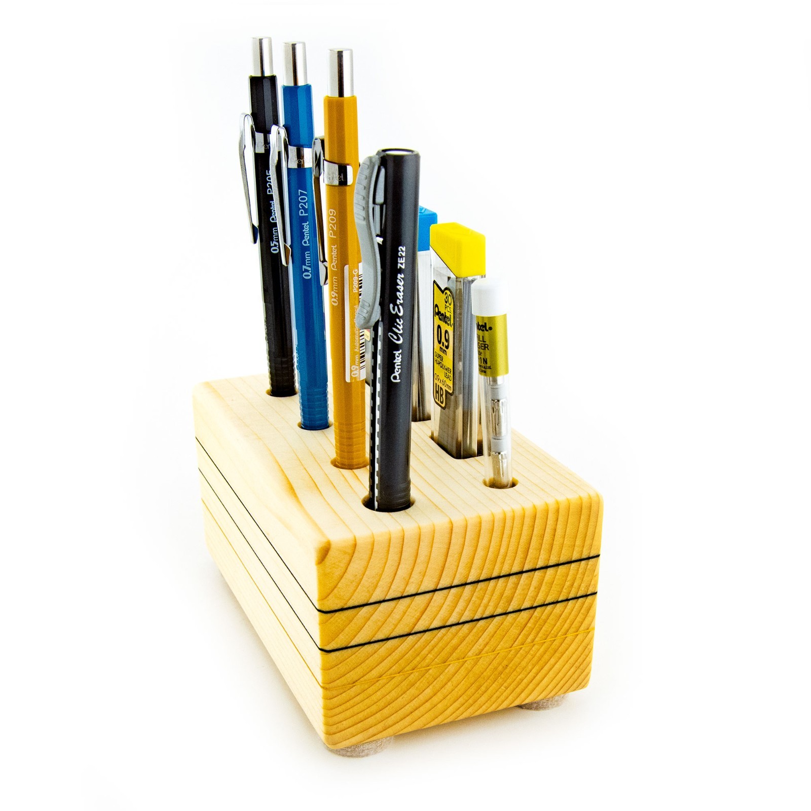 Pentel Sharp Mechanical Pencils Set Striped Wood Display Stand 0.5 0.7 0.9mm