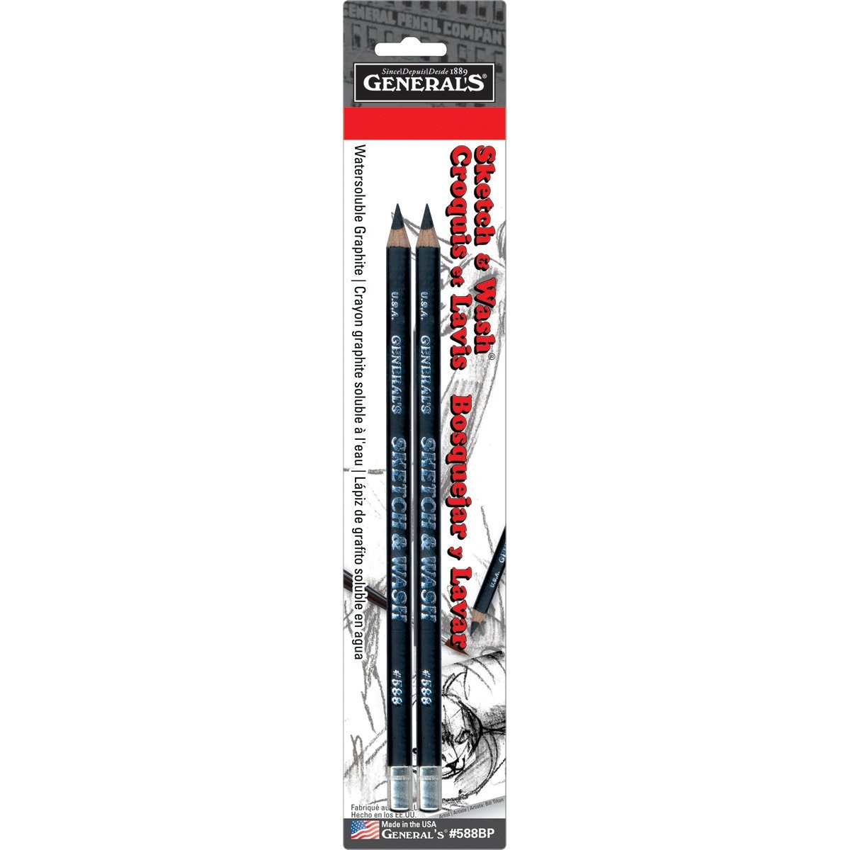 Sketch & Wash Pencils 2/Pkg- 1 Count (Pack of 1), Black