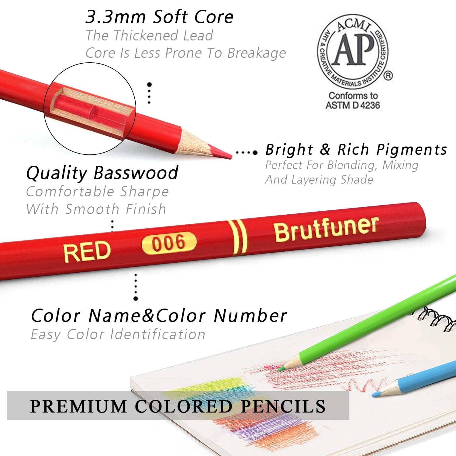 LBW 180 Colored Pencils for Adult Coloring Books, 12 Metallic Pencil, Oil Based