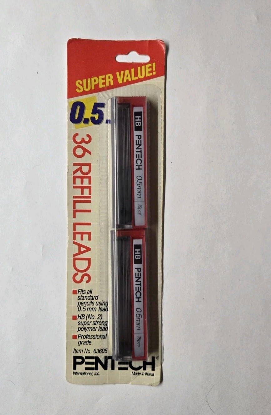 Vintage 1987 NOS Pentech Mechanical Pencil Lead 36 Refills 0.5MM 63605
