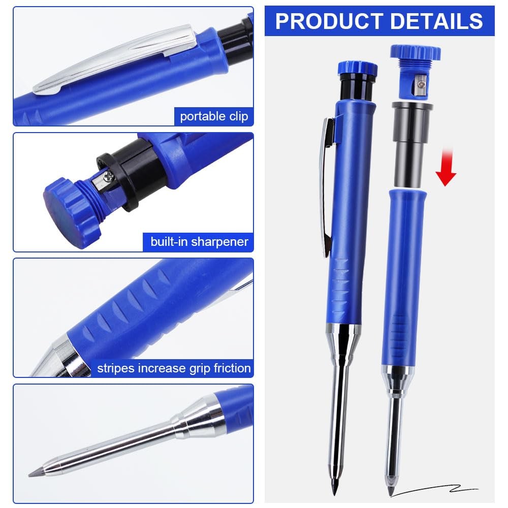 3 PCS Deep Hole Marker Pen Kit 36 Leads Integrated Sharpener For Carpenters