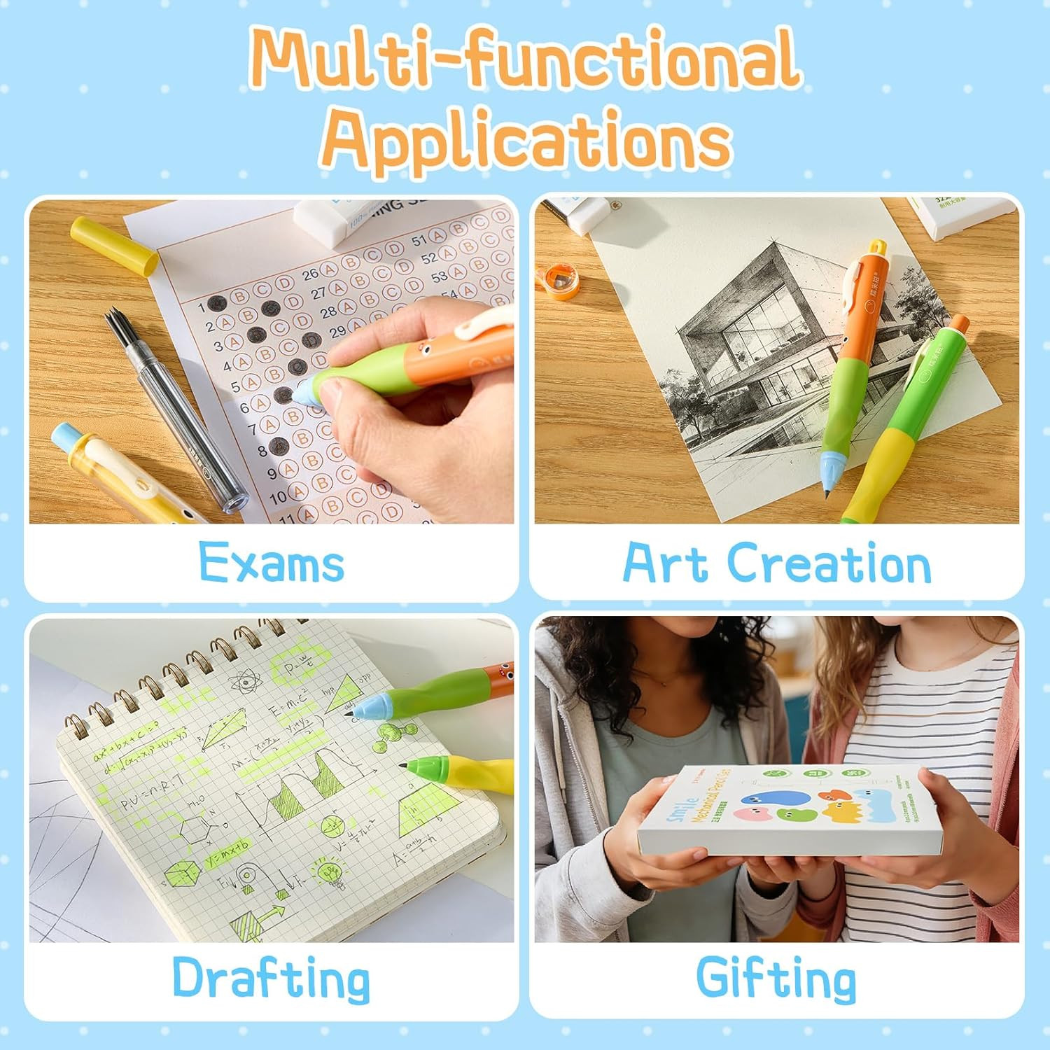 Thick Mechanical Pencil for Kids, Smile Handwriting Pencil with Non-Slip Grip &