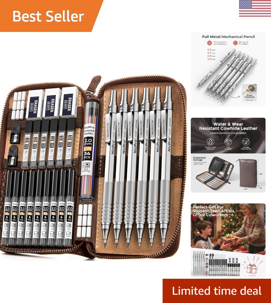 30PCS Fine Point Mechanical Pencil Set in Leather for Professionals & Students