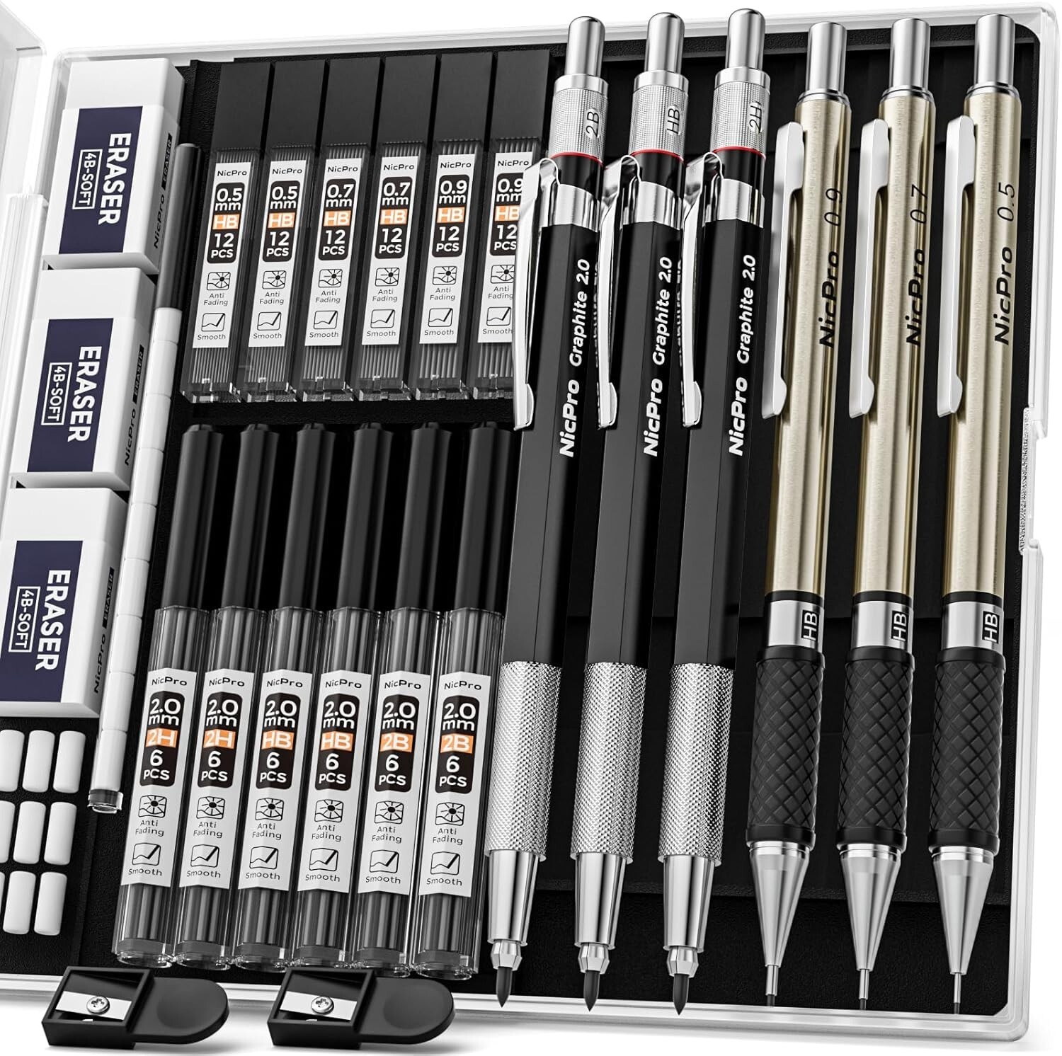6PCS Art Mechanical Pencil Set,3PCS Metal Drafting Pencil 0.5 mm & 0.7 mm