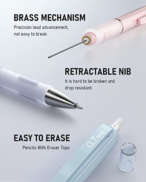 3PCS Cute Mechanical Pencil Set with Case, 0.7 mm Pencils with 3 Pack (0.7mm)