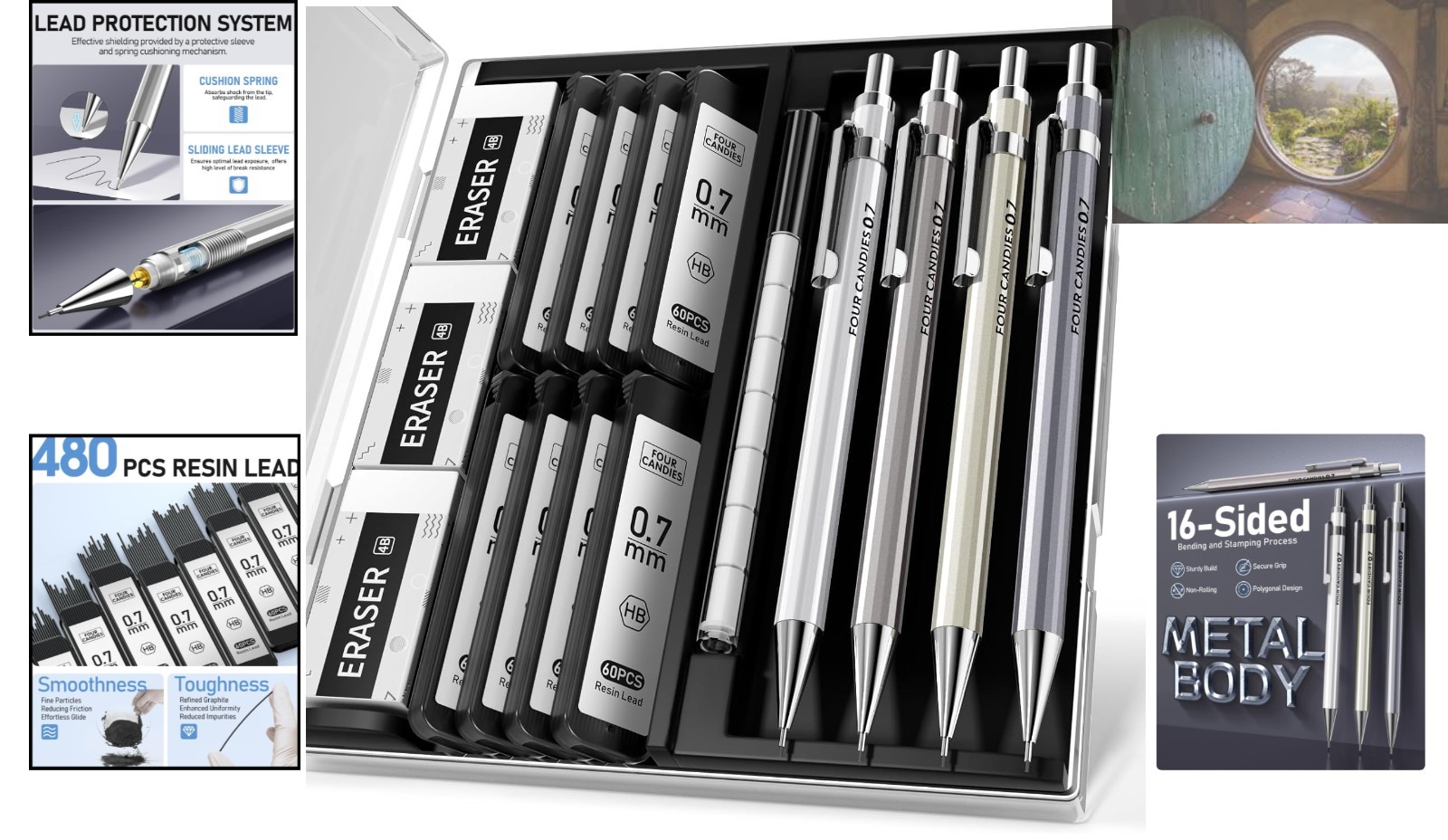 0.7mm Mechanical Pencil Set with HB Lead & Erasers – Perfect for Work
