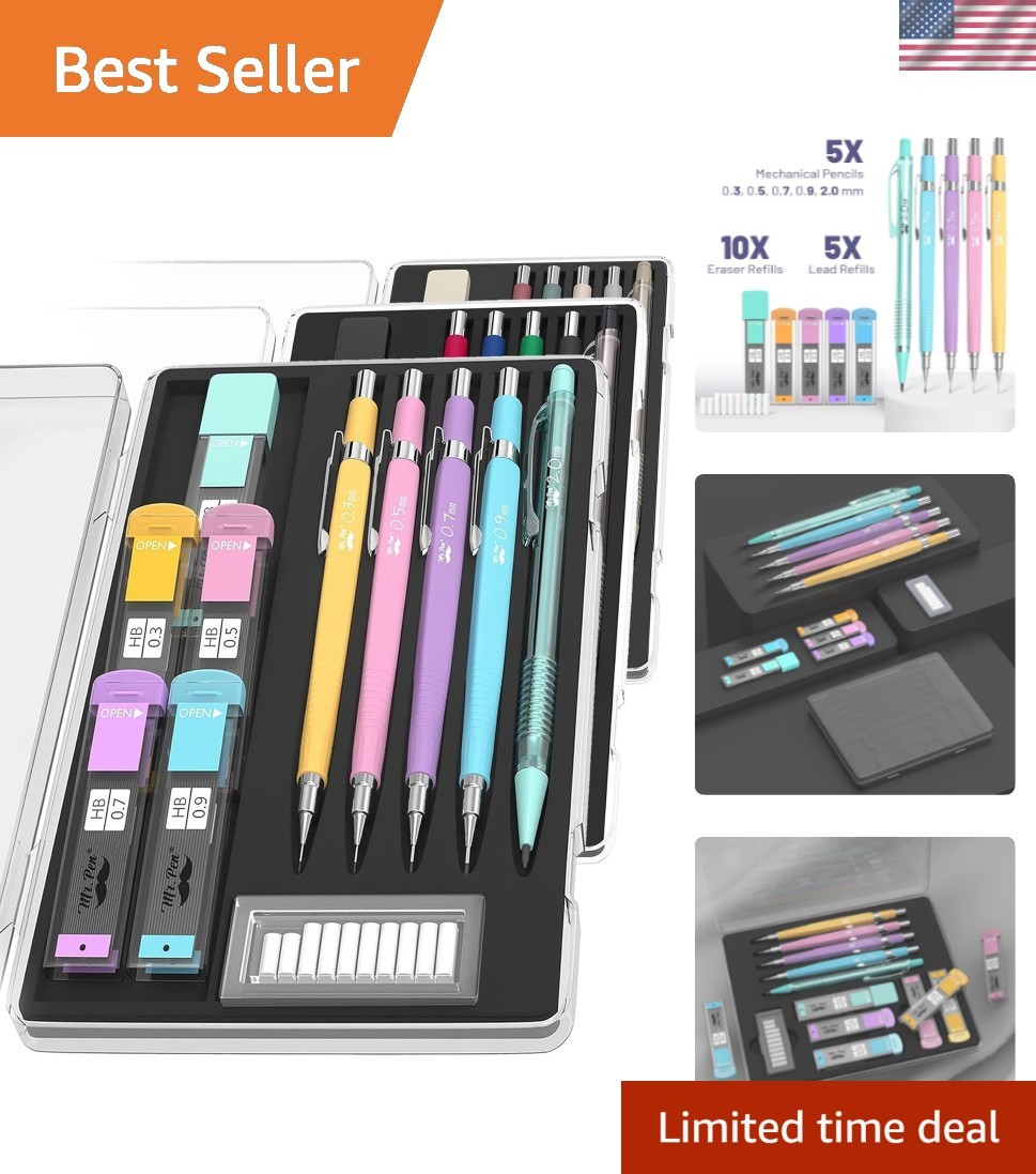 Comfort Grip Pastel Mechanical Pencils – 5 Sizes, Lead & Eraser Refills Included