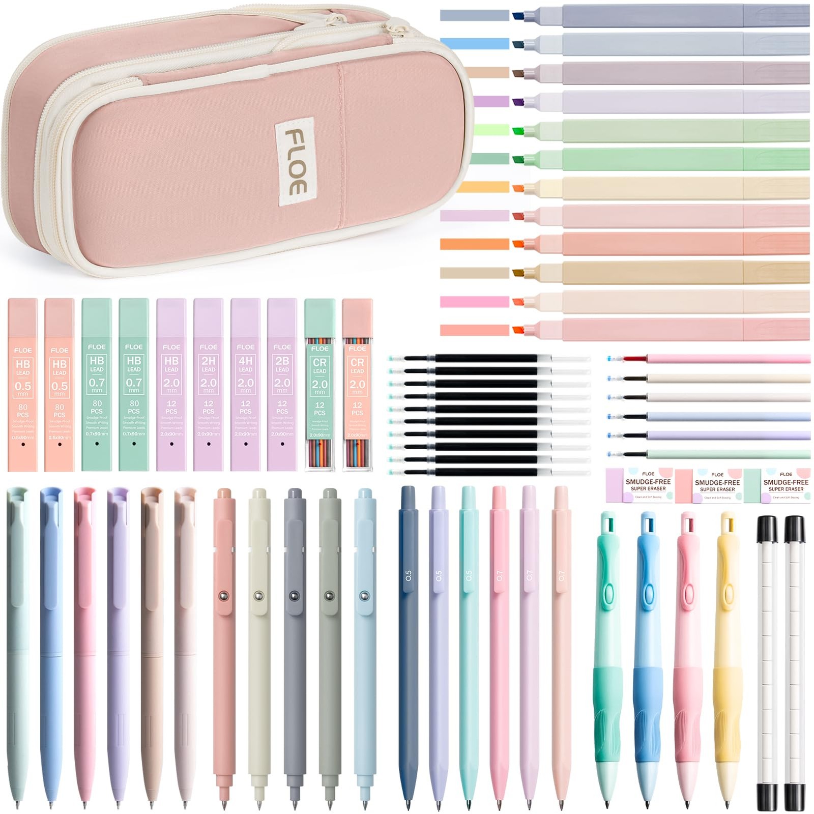 65PCS Aesthetic School Supplies with Cute Pencil Case, Pastel Highlighters Pe…