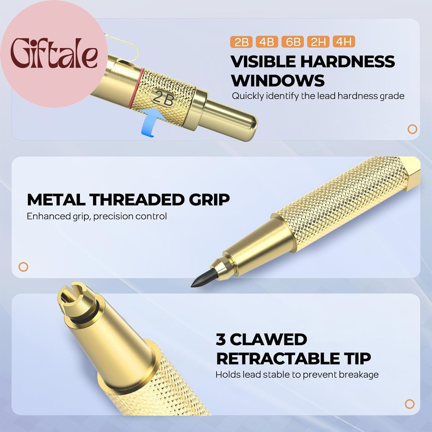 37PCS Gold Art Mechanical Pencil Set, 4PCS Metal Drafting Pencil 0.3/0.5/0.7/0.9