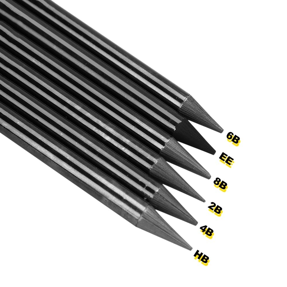 SIQITECHNO 6Pcs Woodless Graphite Pencils HB 2B 4B 1 Count (Pack of 1), Black