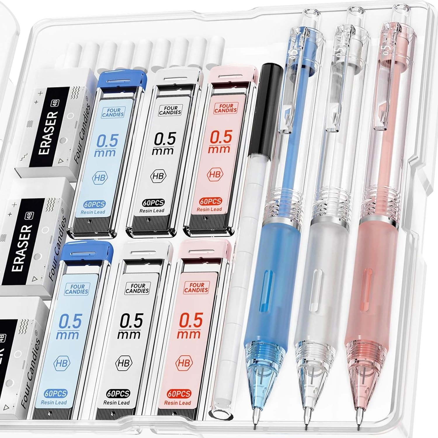 Luxury 0.5mm Mechanical Pencils with Non-Slip Grip: 3PCS Set with Case & Refills