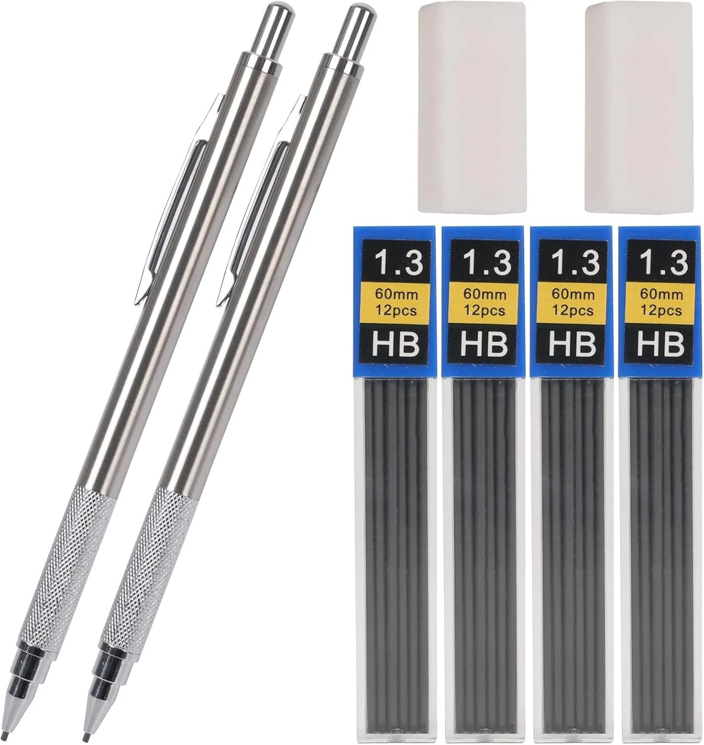 1.3 mm Mechanical Pencil Set with 4 Tubes Lead 3 Count (Pack of 2), Black