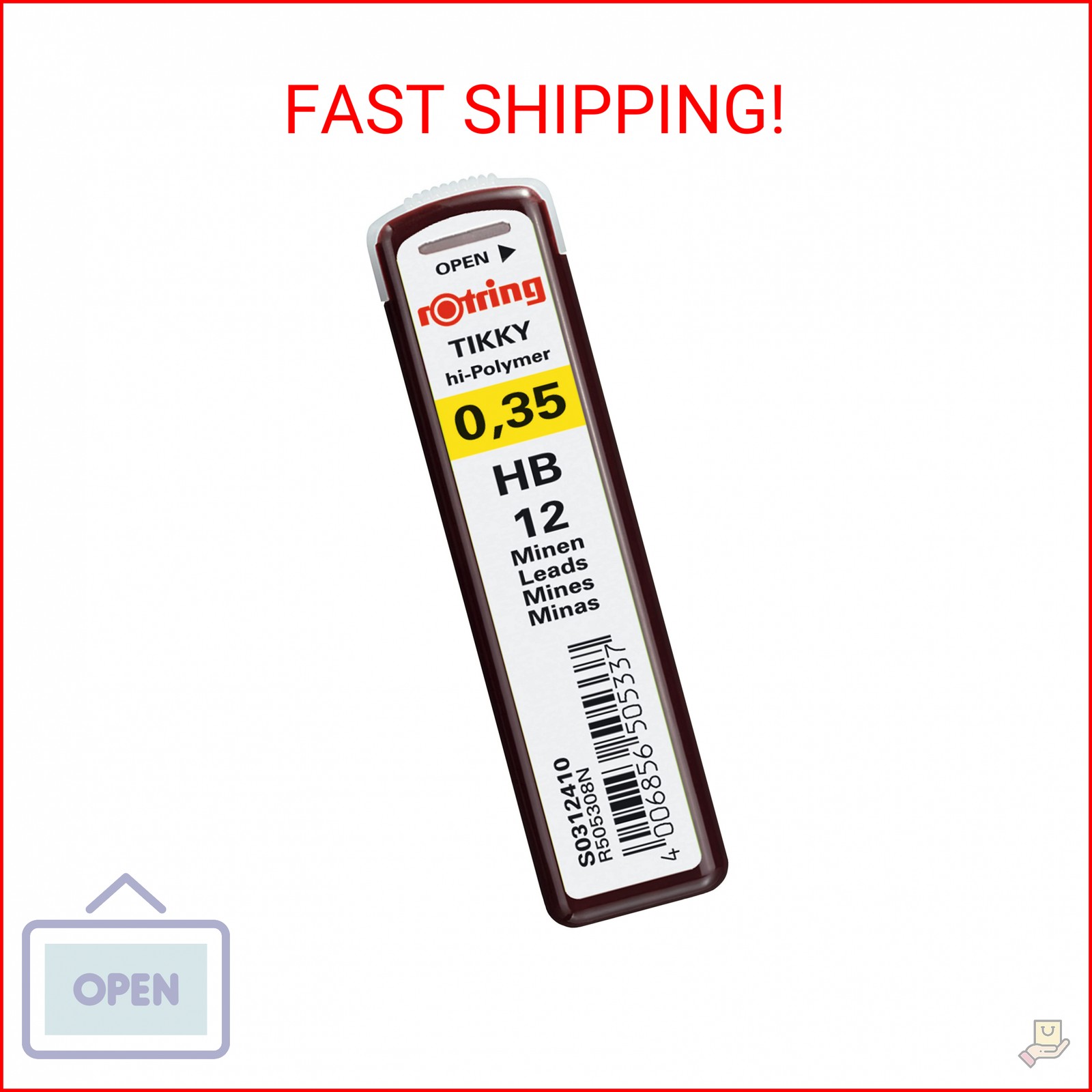 rOtring Replacement Leads for Tikky Mechanical Pencils, 0.35 mm, Hard Black (HB)