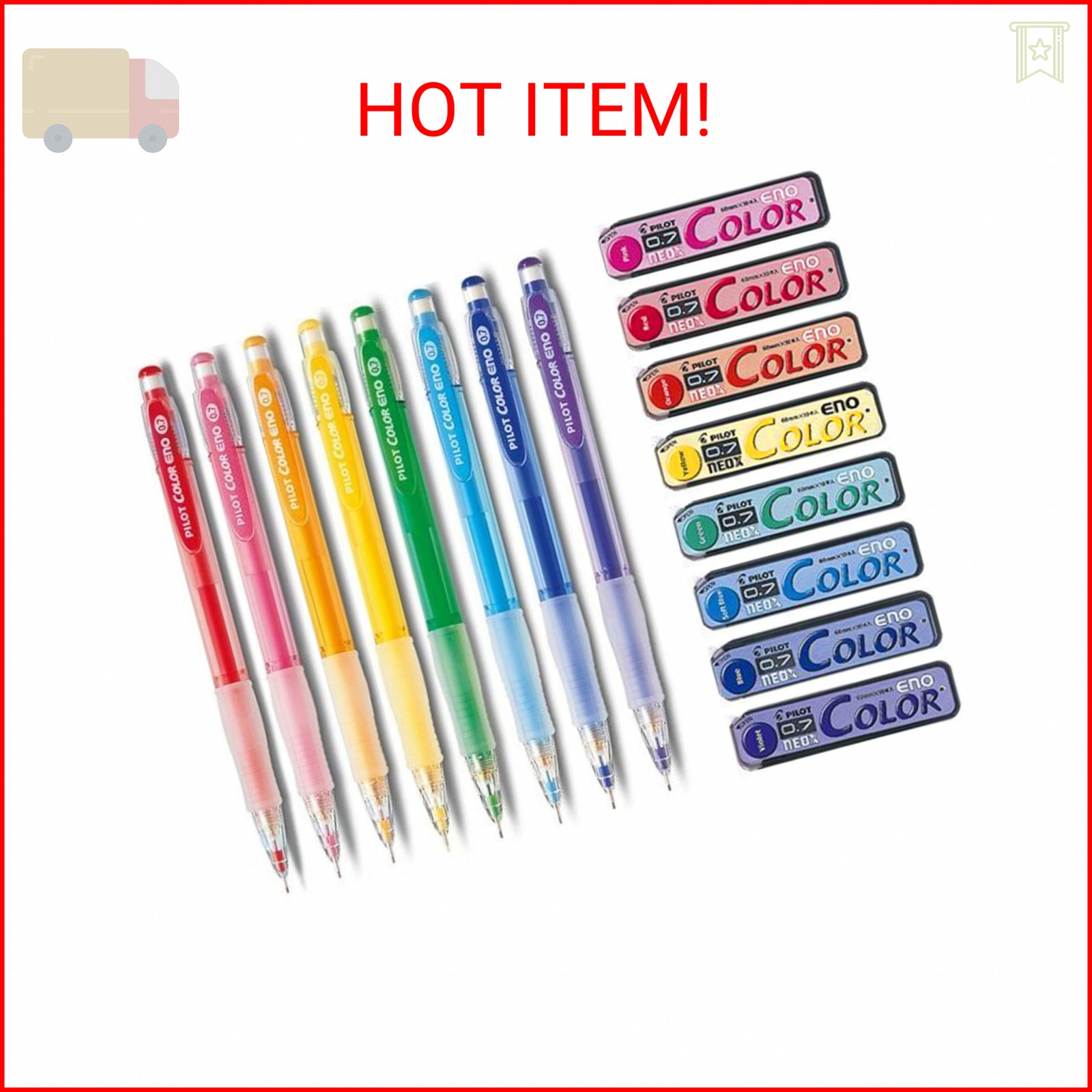 Pilot Color Eno 0.7mm Automatic Mechanical Pencil 8 Color Set & 0.7mm Lead Refil