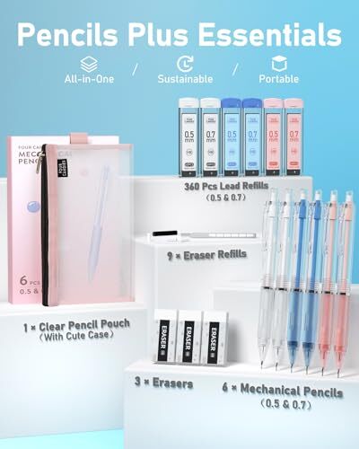 Mechanical Pencil Set with Case, 6PCS Aesthetic Mechanical 0.5mm + 0.7mm