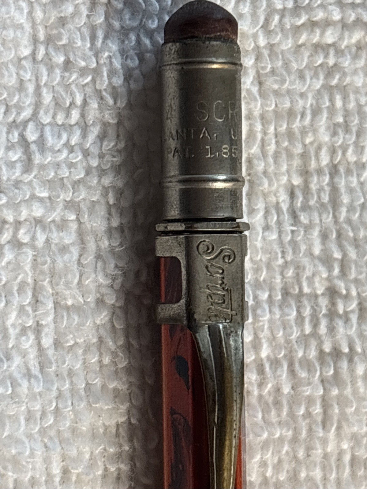 Vintage No. 4 SCRIPTO Mechanical Pencil Red Black Swirl 0.99 mm Lead Free Ship!