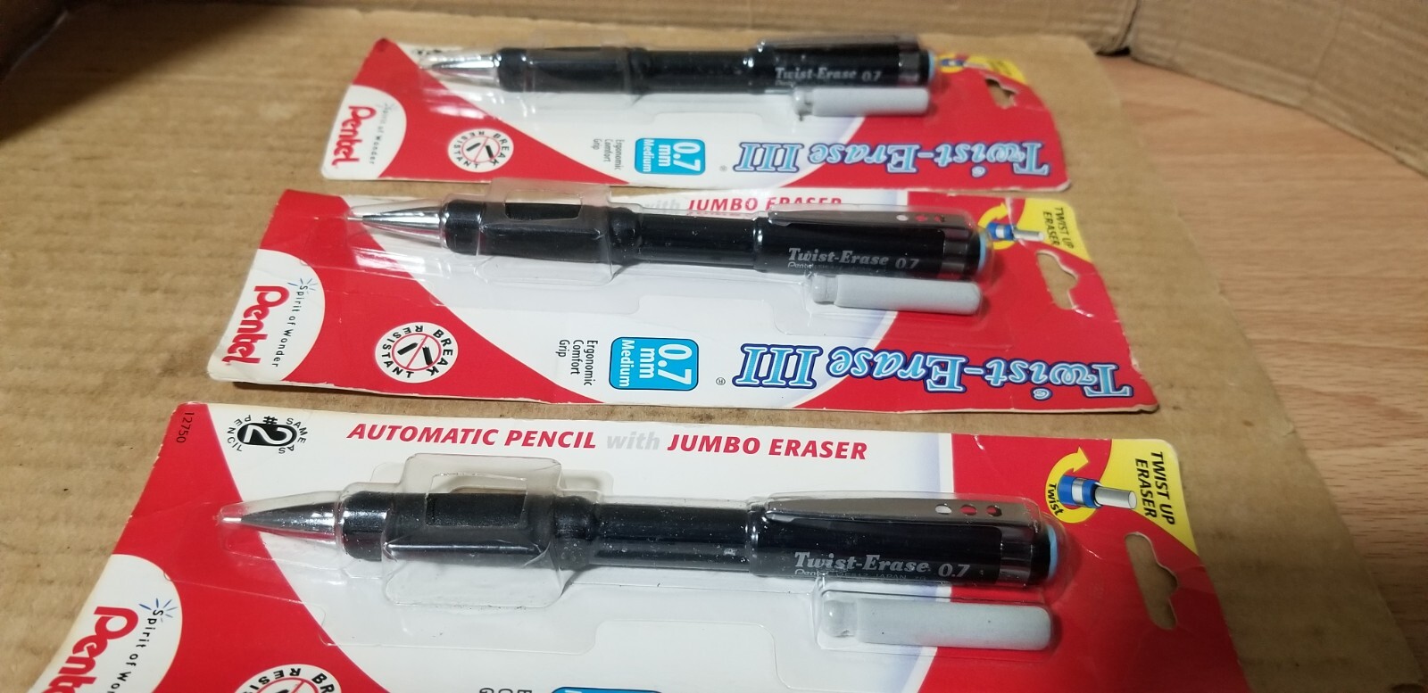 3PK Pentel Twist Erase III Automatic Pencil 0.7mm Black Barrels, NOS