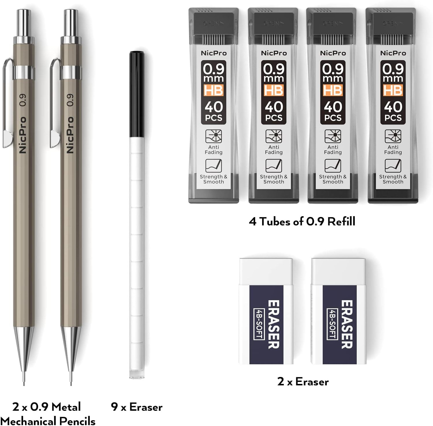 2 PCS 0.9 Mm Metal Mechanical Pencils Set, Drafting Pencil for Artist Writing, S