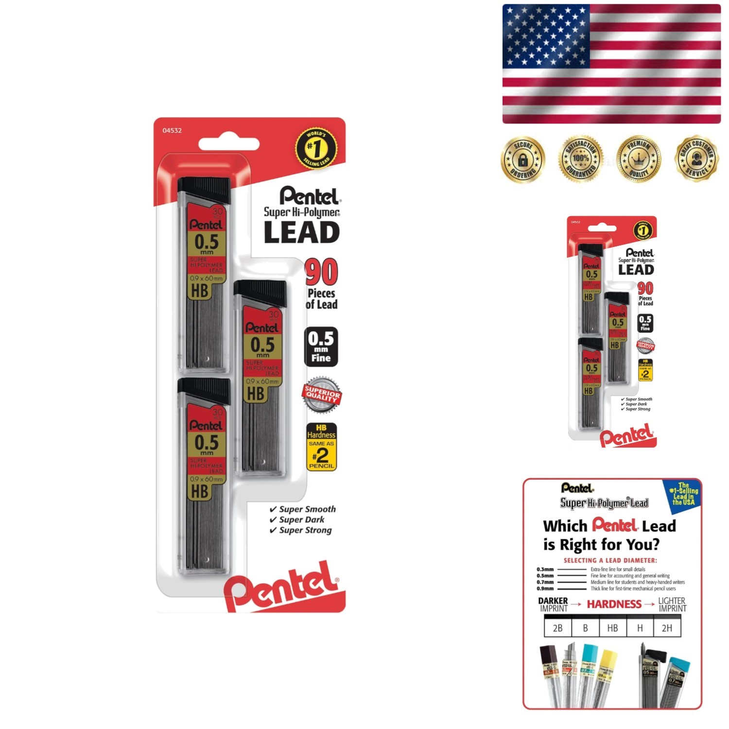 Super Hi-Polymer HB Lead Refills, 0.5 mm – 90 Pieces for Artists & Professionals