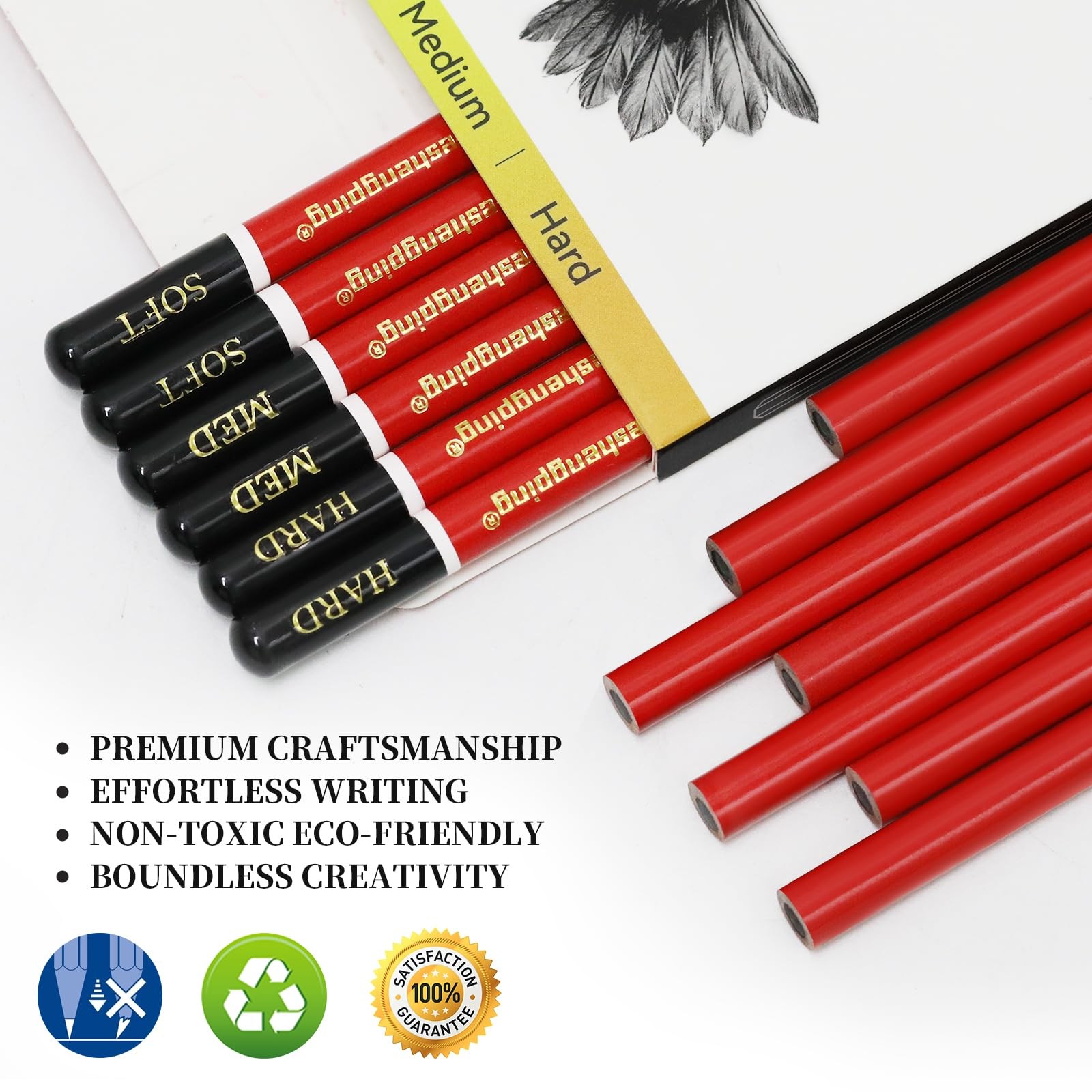 Heshengping Professional Charcoal 1 Count (Pack of 1), 12pcs Pencils