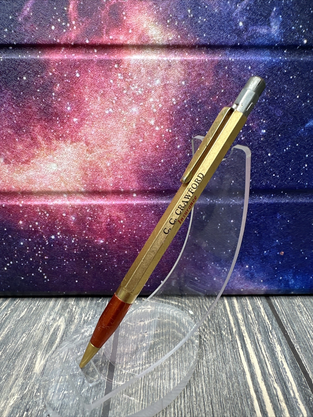 Vintage Scripto Gold Tone C C Crawford Insurance Stock Yards Mechanical Pencil